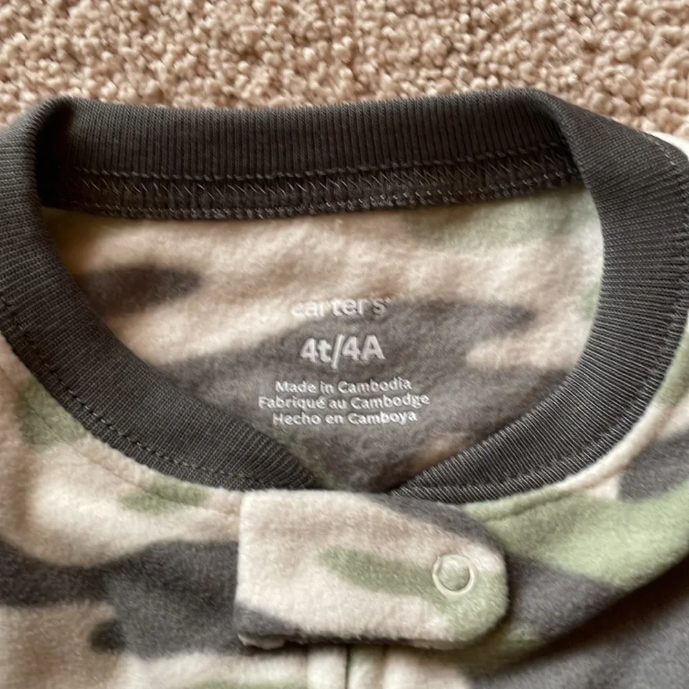 Carter's Green Camo Dinosaur Fleece Sleeper Footed Pajamas Toddler Boy 4T NEW